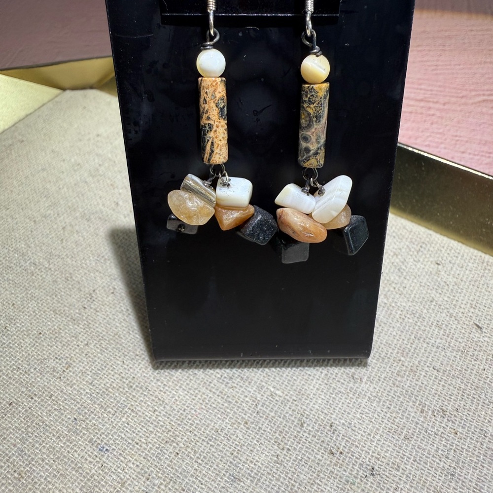 Elegant Stone (Tigereye) Drop Earrings on Sterling Silver